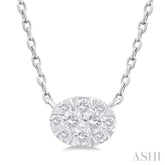 1/10 ctw Lovebright Petite East-West Set Oval Shape Round Cut Diamond Fashion Pendant With Chain in 10K White Gold